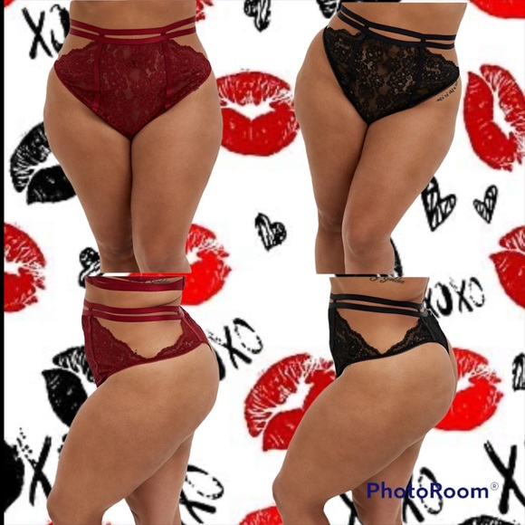 NWT TORRID 2 PAIR! Black and red high waist cut out thong panties - Picture 2 of 11